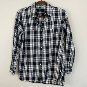Lauren Ralph Lauren Black and White Plaid Utility Button Up Shirt‎ Size MP